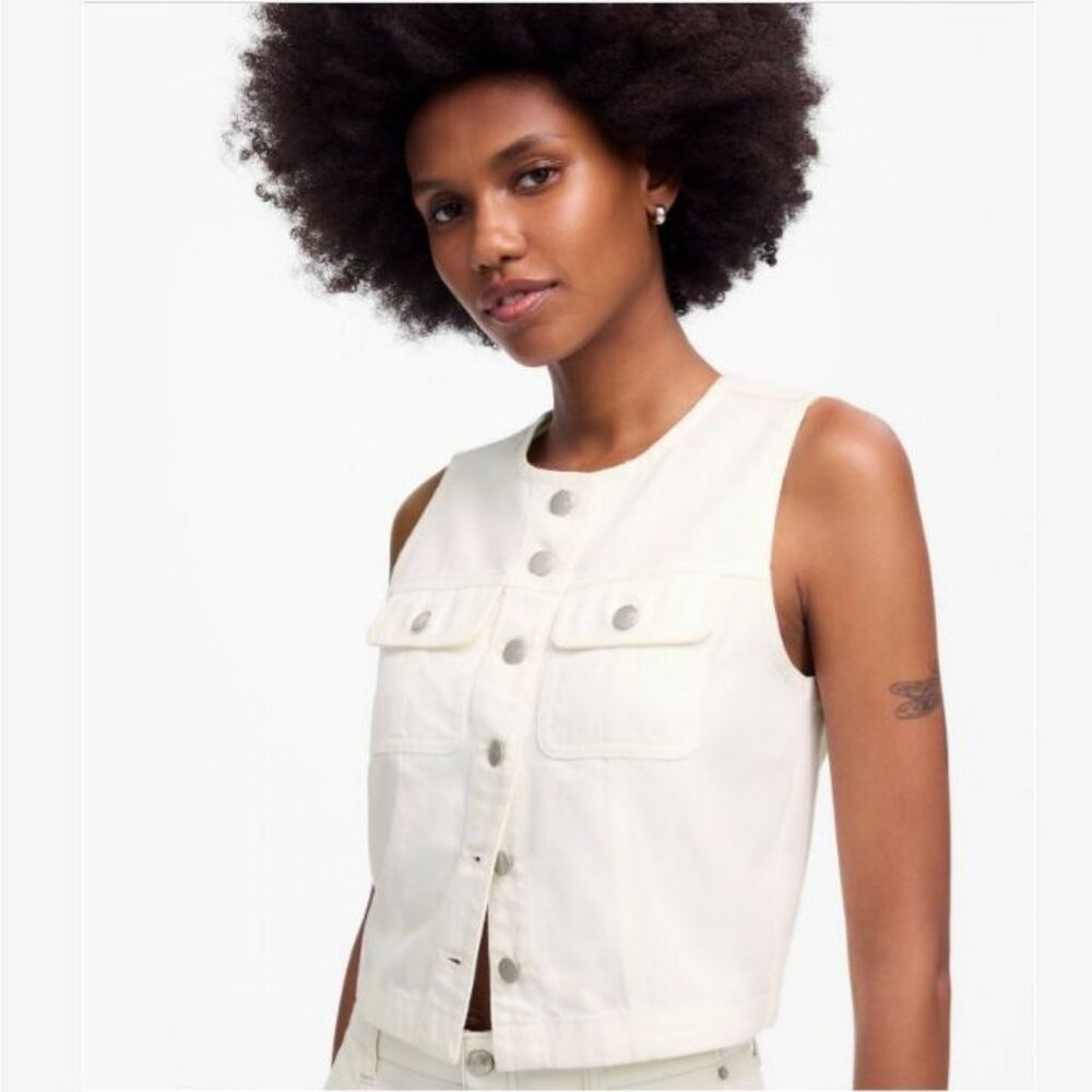 Madewell White Cropped Denim Vest – Airy Edition, Size M, NWT